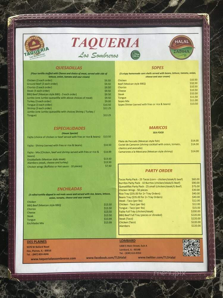 Taqueria Los Sombreros - Lombard, IL menu_pic