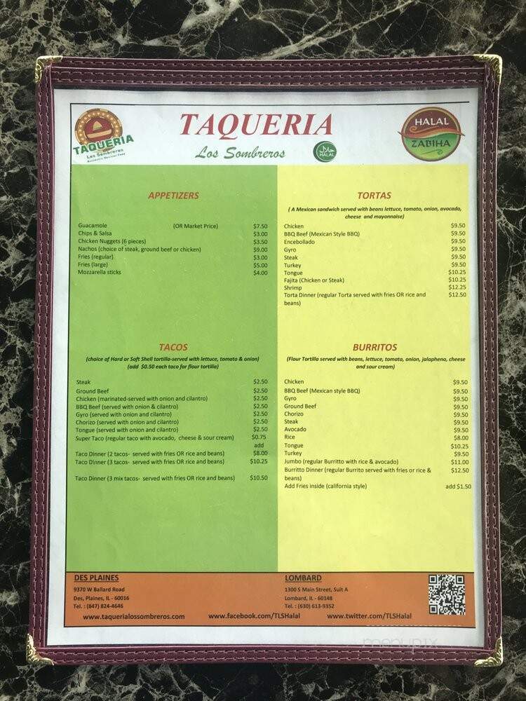 Taqueria Los Sombreros - Lombard, IL menu_pic