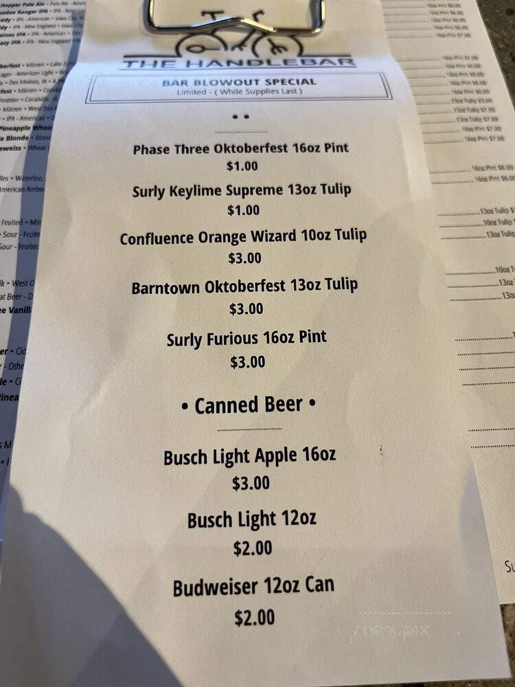 The Handlebar - Dallas Center, IA menu_pic