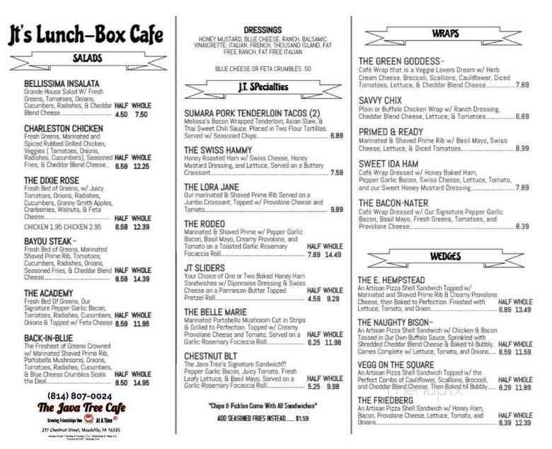 The Java Tree Cafe - Meadville, PA menu_pic