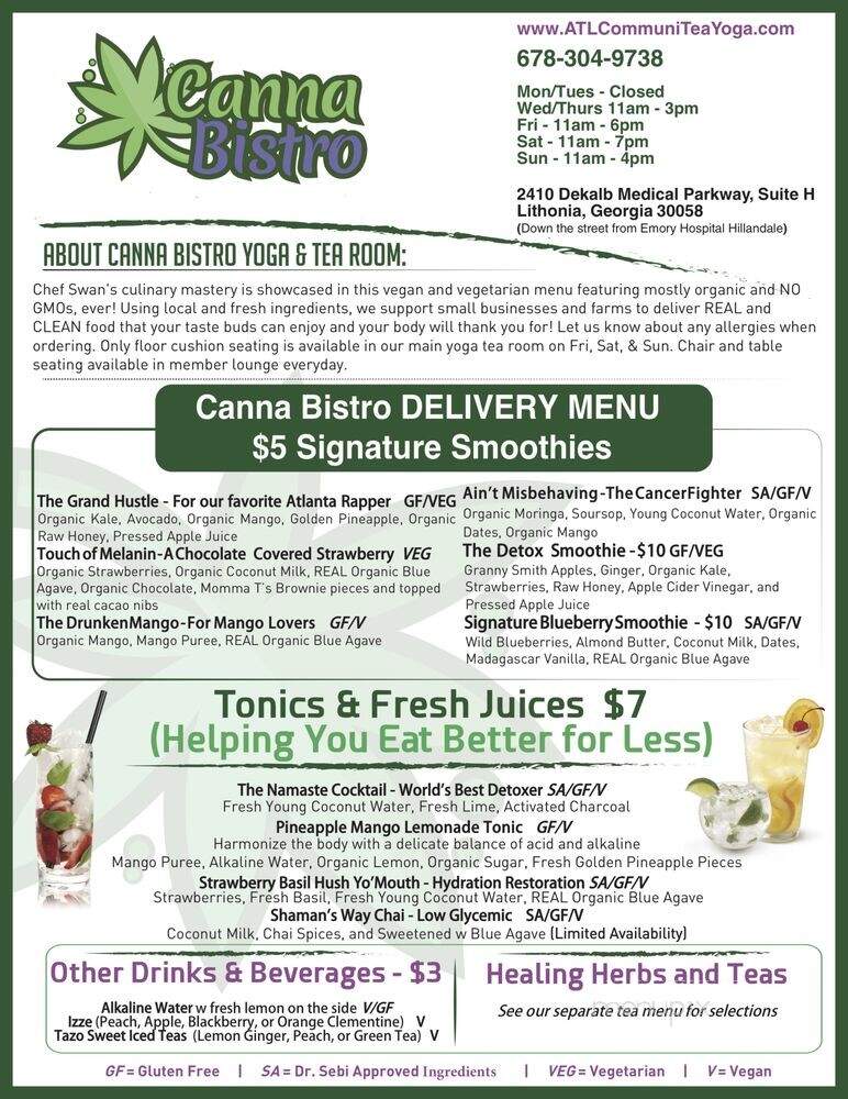 Canna Bistro Vegan Tea Room - Lithonia, GA menu_pic