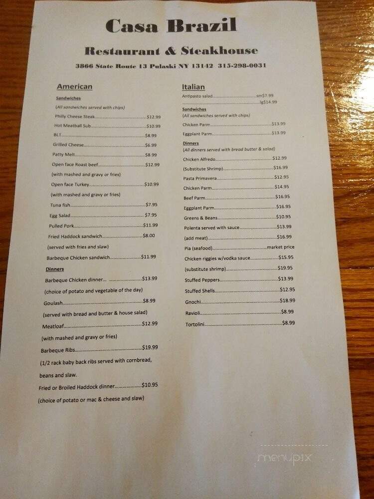 Casa Brazil Restaurant - Pulaski, NY menu_pic