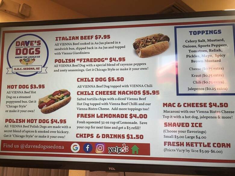 Dave's Dogs - Sedona, AZ menu_pic