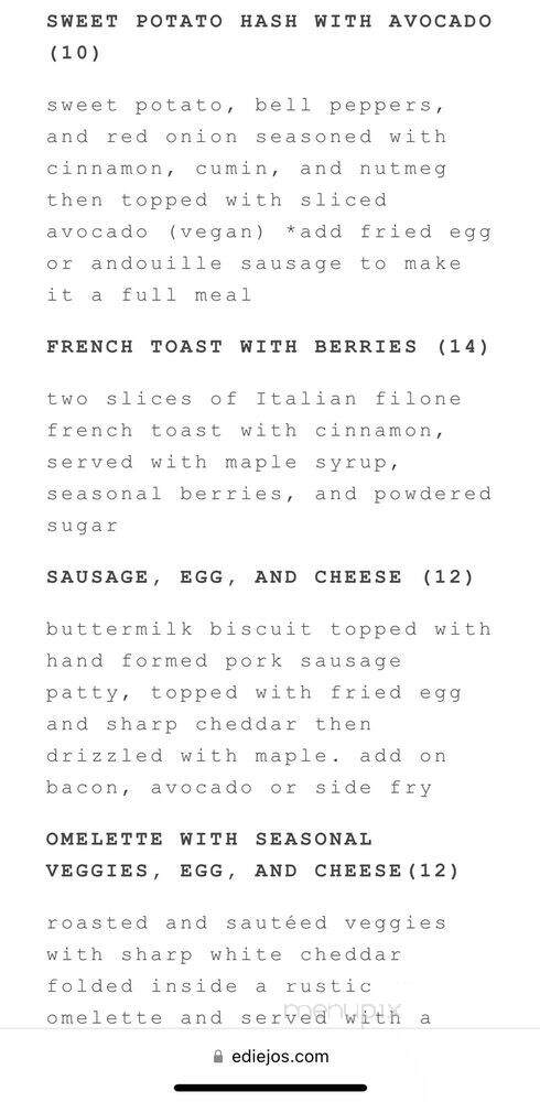 Edie Jo's - Brooklyn, NY menu_pic