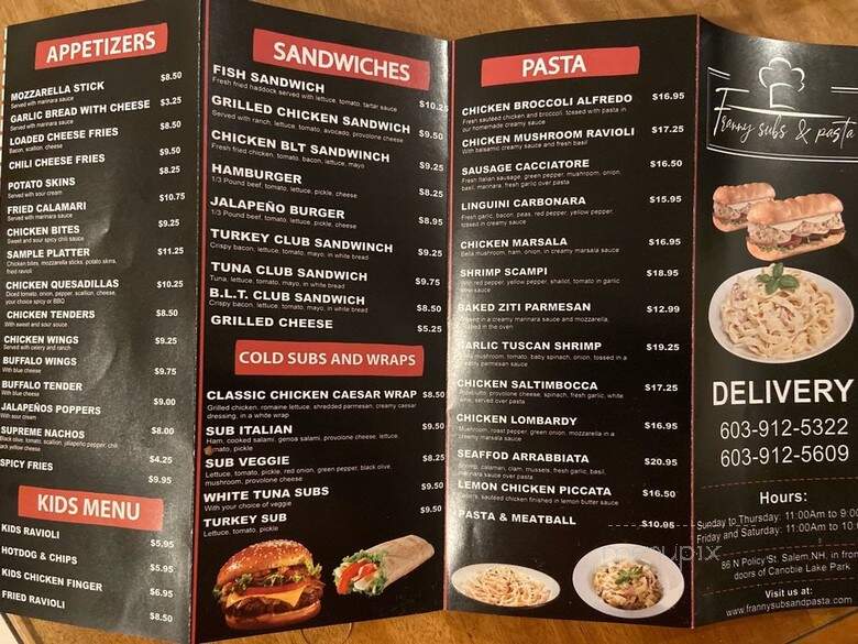 Franny Subs & Pasta - Salem, NH menu_pic