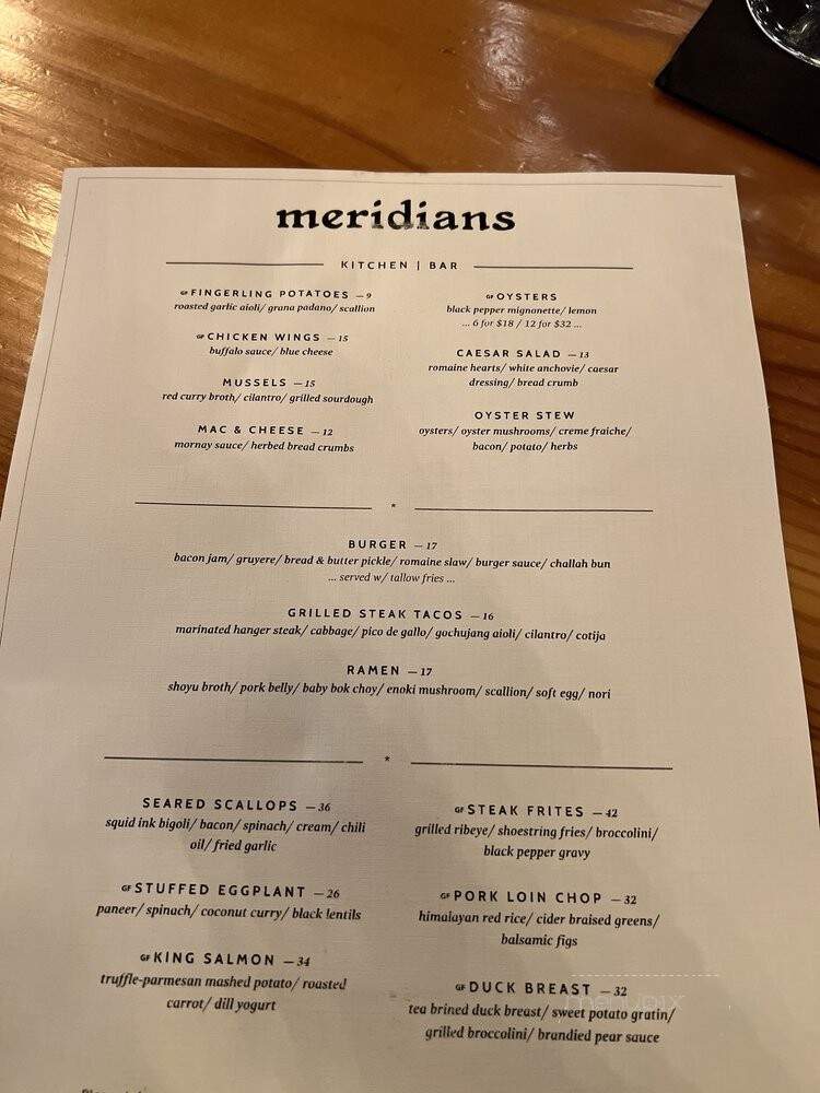 Meridians Kitchen + Bar - Fairfield, ME menu_pic