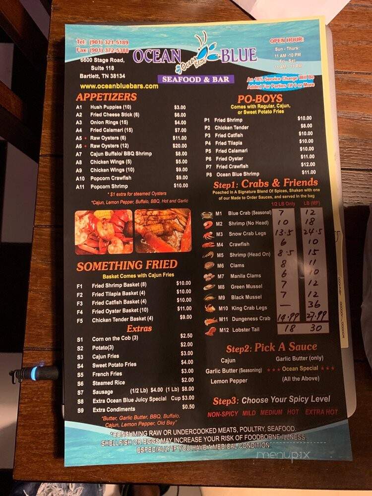 Ocean Blue - Bartlett, TN menu_pic
