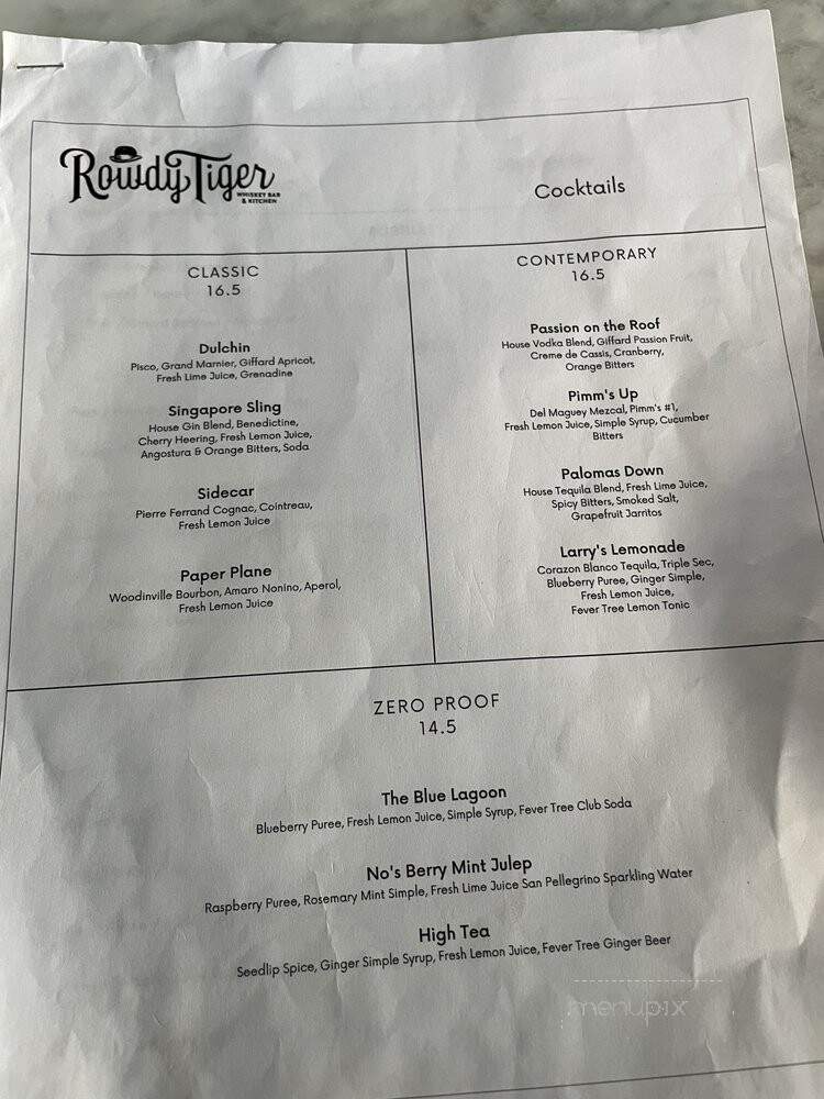 Rowdy Tiger Whiskey Bar & Kitchen - Atlanta, GA menu_pic
