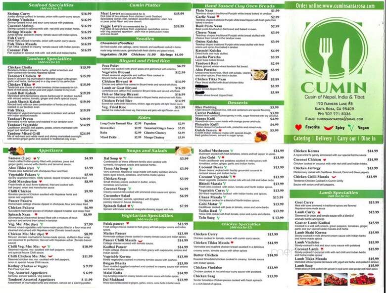 Cumin Restaurant - Santa Rosa, CA menu_pic
