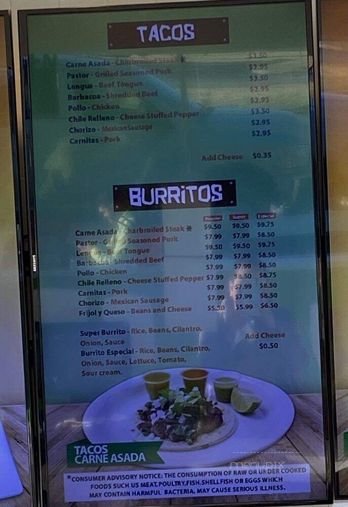 El Taco Veloz - Buford, GA menu_pic