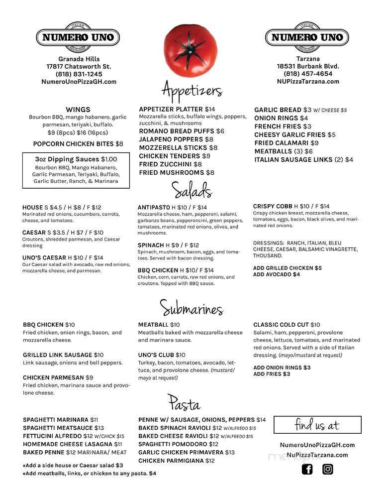 Numero Uno - Los Angeles, CA menu_pic