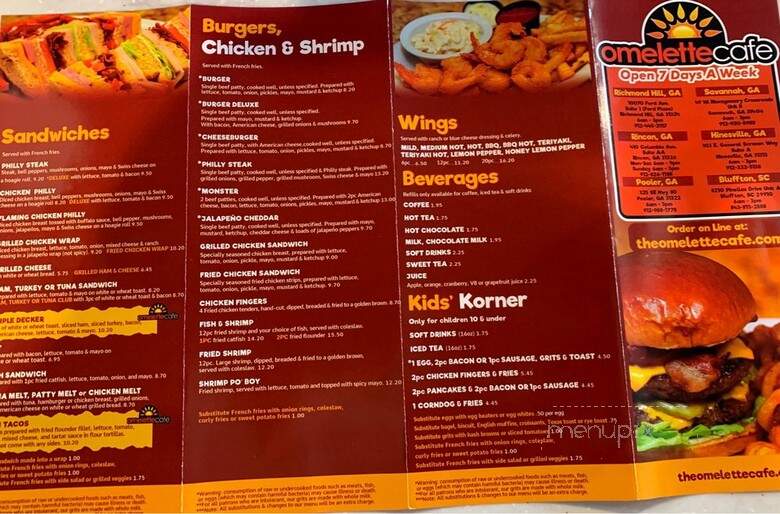 Omelette Cafe - Bluffton, SC menu_pic