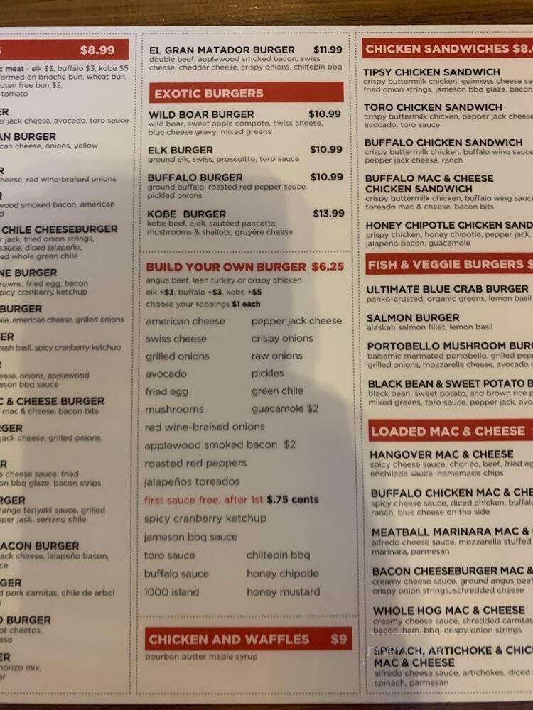 Toro Burger Bar - Horizon City, TX menu_pic