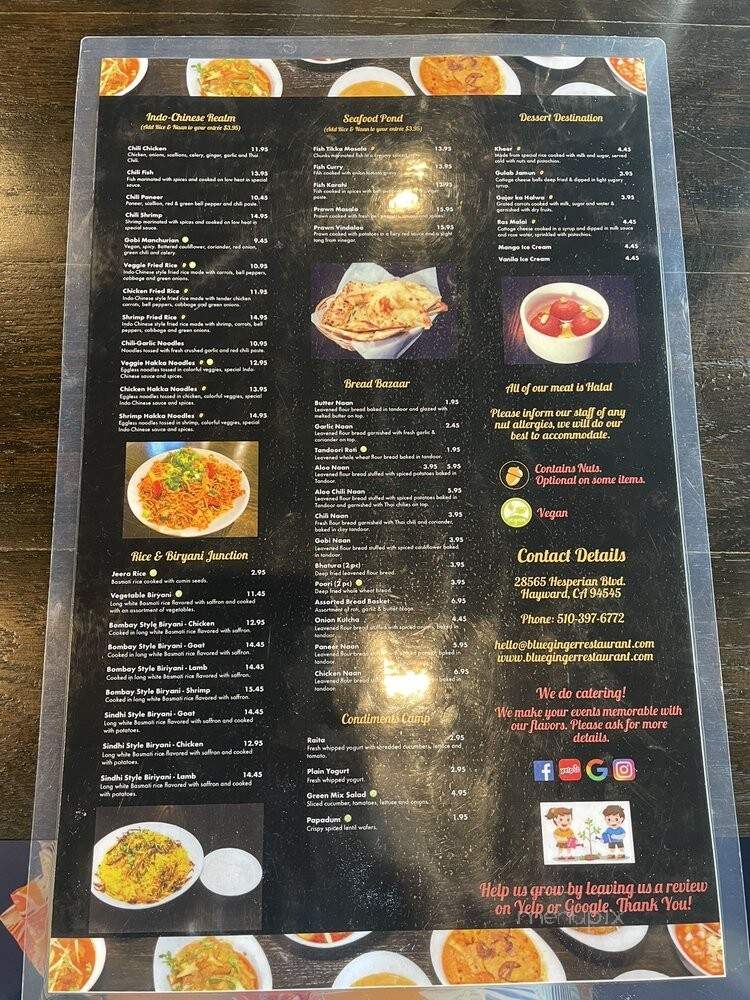 Blue Ginger Indian Restaurant - Hayward, CA menu_pic
