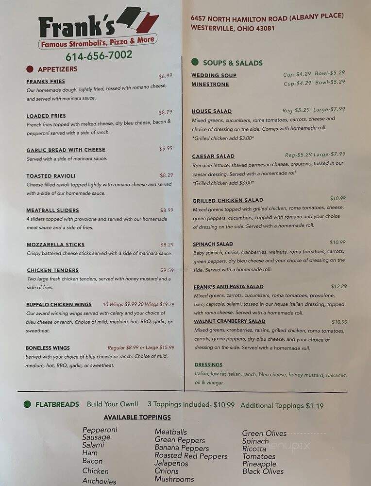 Frank's Famous Stromboli's, Pizza & More - Westerville, OH menu_pic