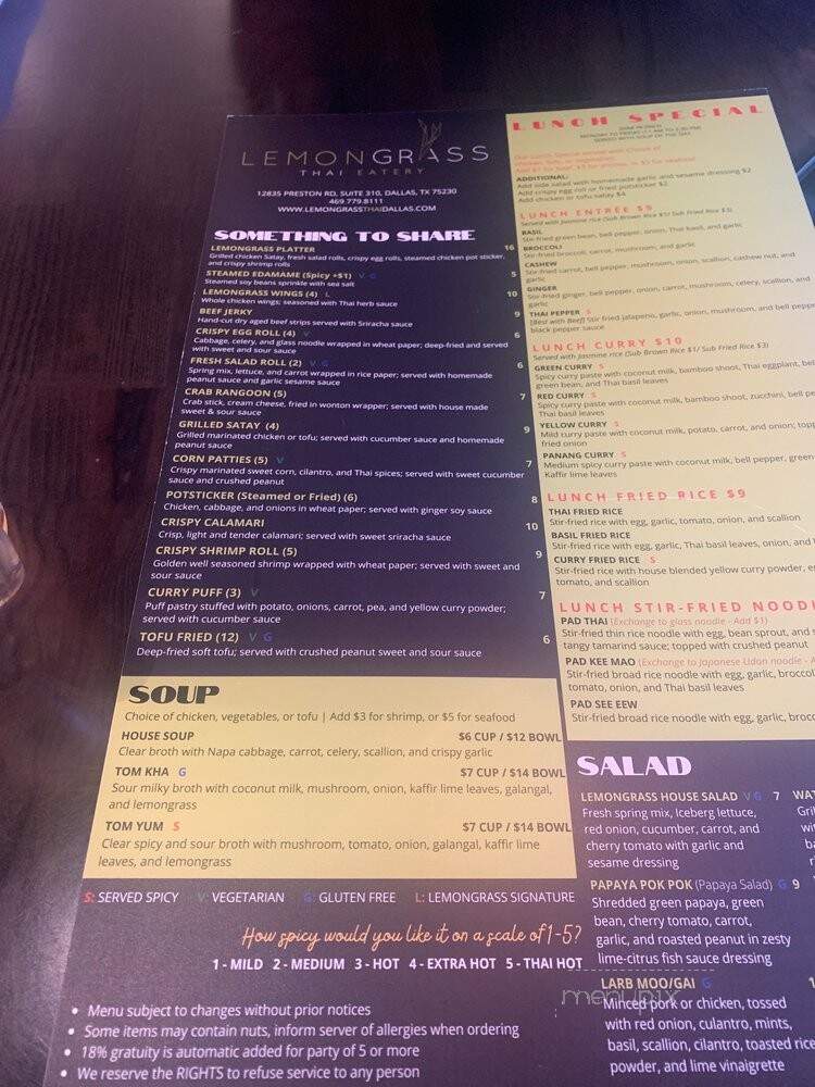 Lemongrass Thai Eatery - Dallas, TX menu_pic