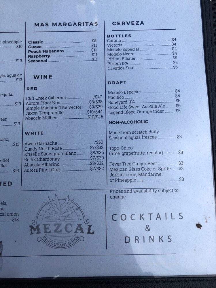 Mezcal Restaurant and Bar - Ashland, OR menu_pic