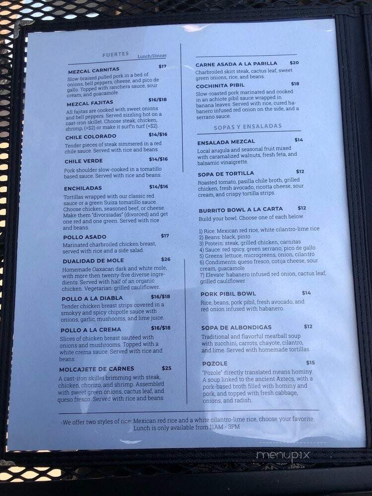 Mezcal Restaurant and Bar - Ashland, OR menu_pic