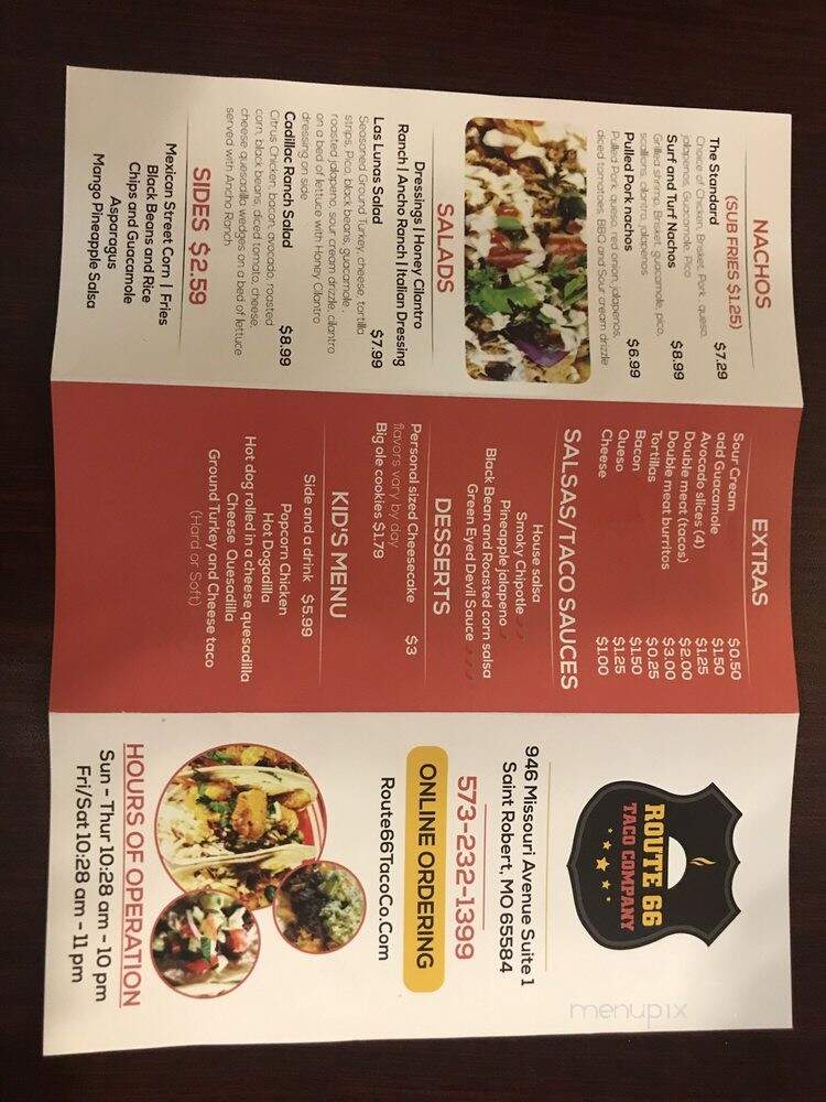 Route 66 Taco Company - Saint Robert, MO menu_pic