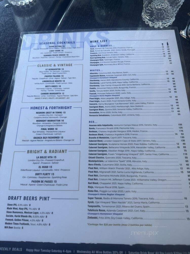 Candor by Giuseppe - San Diego, CA menu_pic