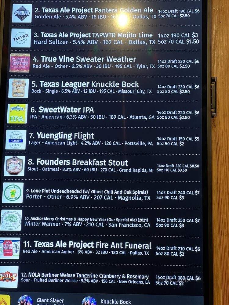 Angelina Brewing Company - Lufkin, TX menu_pic