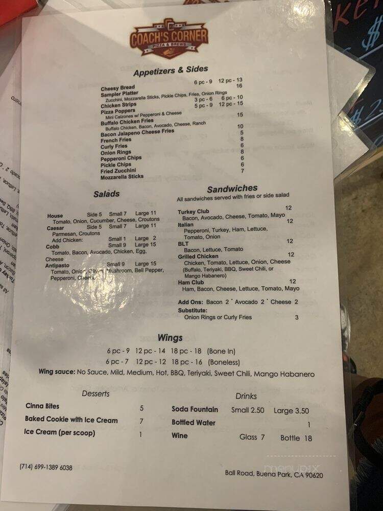 Coach's Corner - Buena Park, CA menu_pic