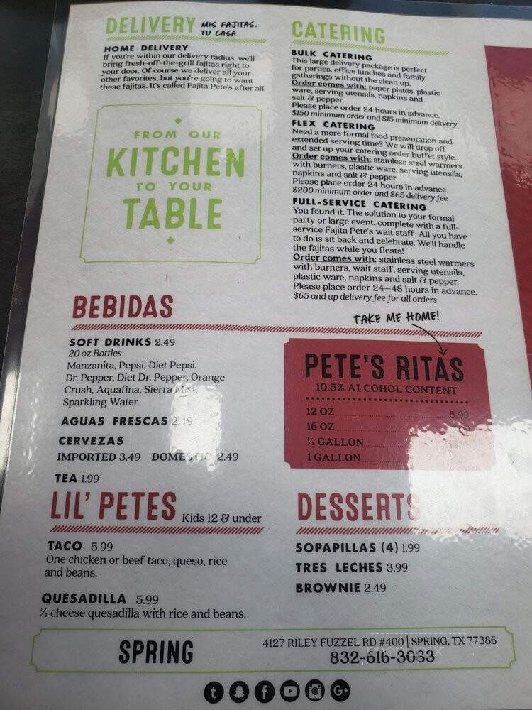 Fajita Pete's - Spring, TX menu_pic