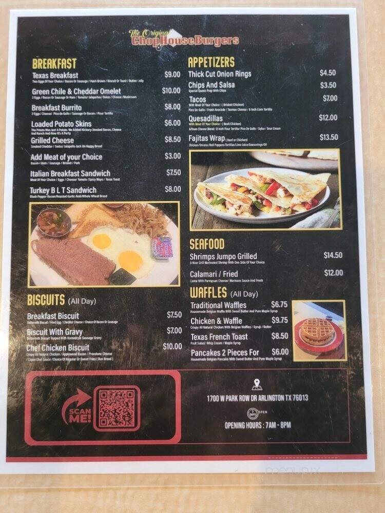 The Original Chop House Burger - Arlington, TX menu_pic