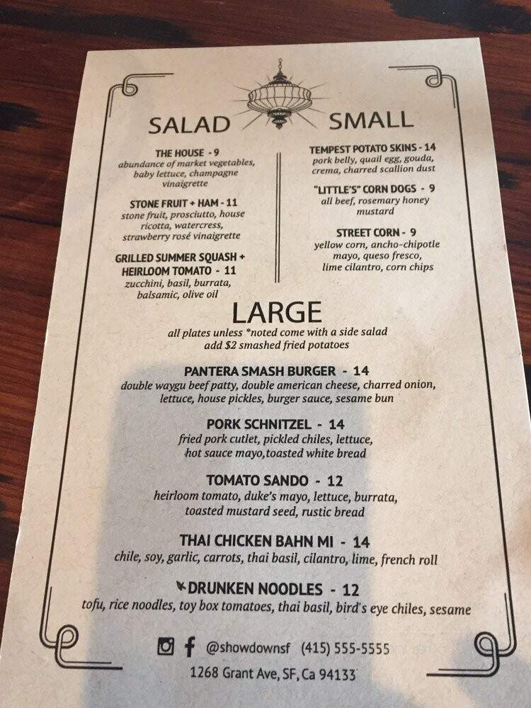 The Showdown - San Francisco, CA menu_pic