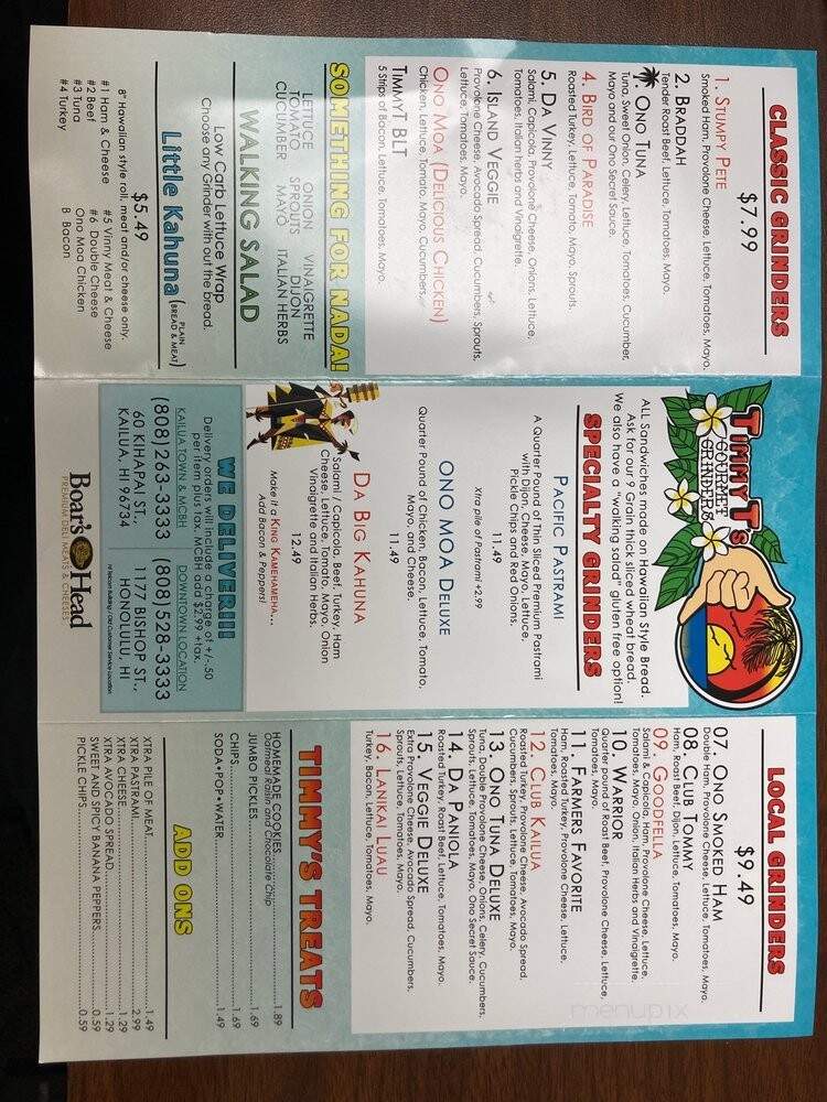 Timmy T's Gourmet Grinders - Honolulu, HI menu_pic