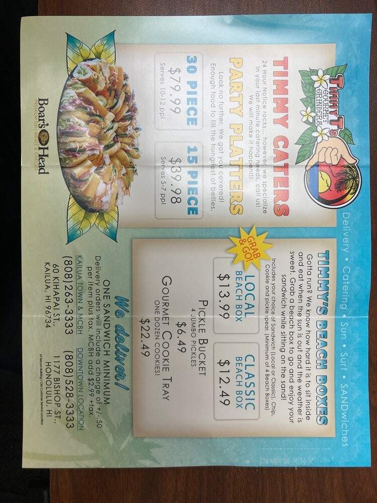 Timmy T's Gourmet Grinders - Honolulu, HI menu_pic