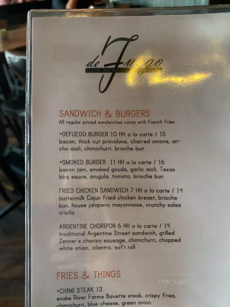 De Fuego - Clackamas, OR menu_pic
