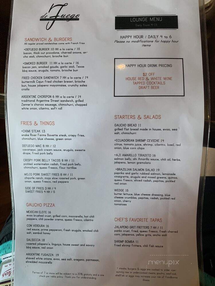 De Fuego - Clackamas, OR menu_pic