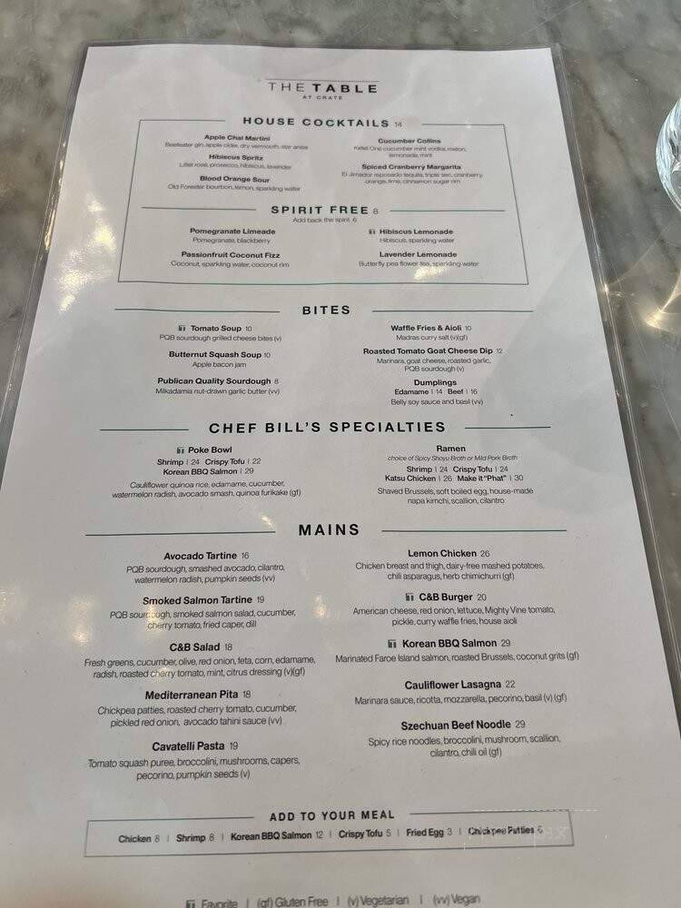 The Table at Crate - Oak Brook, IL menu_pic