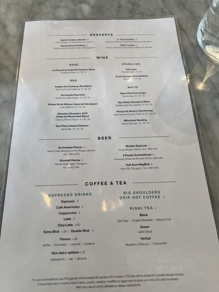 The Table at Crate - Oak Brook, IL menu_pic