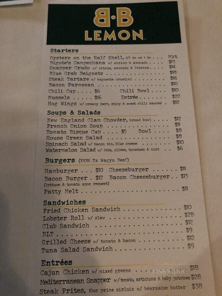 B.B. Lemon - Houston, TX menu_pic
