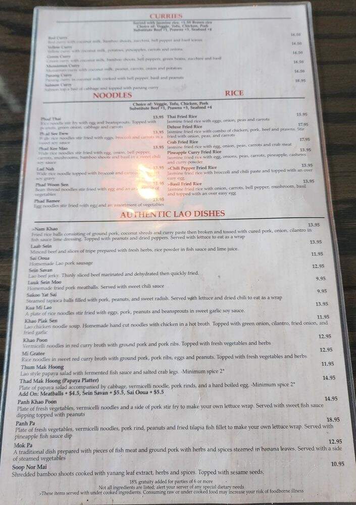 Sabai Sabai Lao & Thai Cuisine - Lynnwood, WA menu_pic