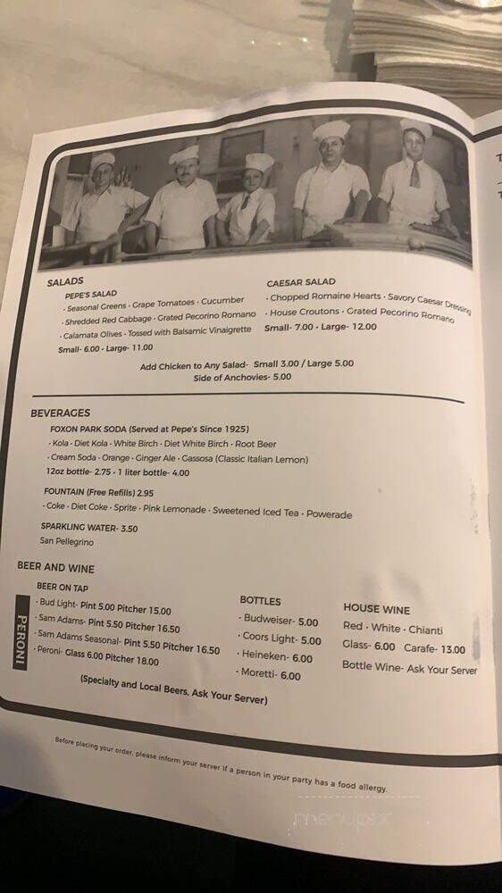 Frank Pepe's Pizzeria Napoletana - Burlington, MA menu_pic