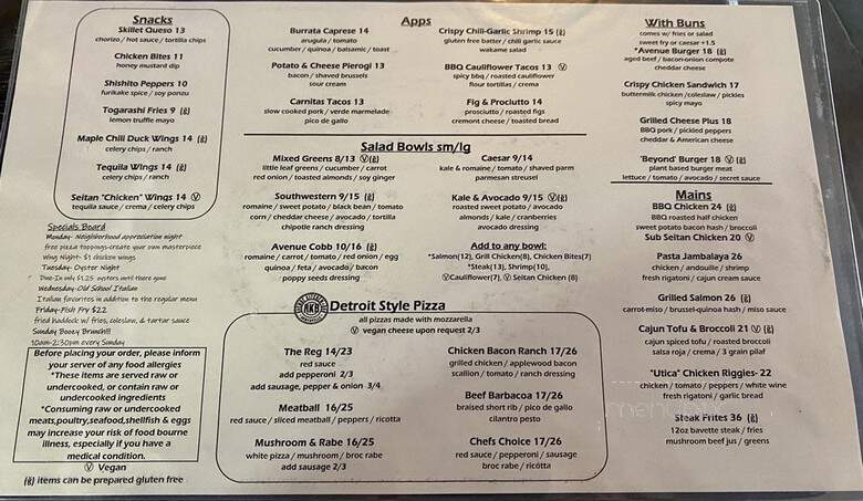 Avenue Kitchen + Bar - Somerville, MA menu_pic