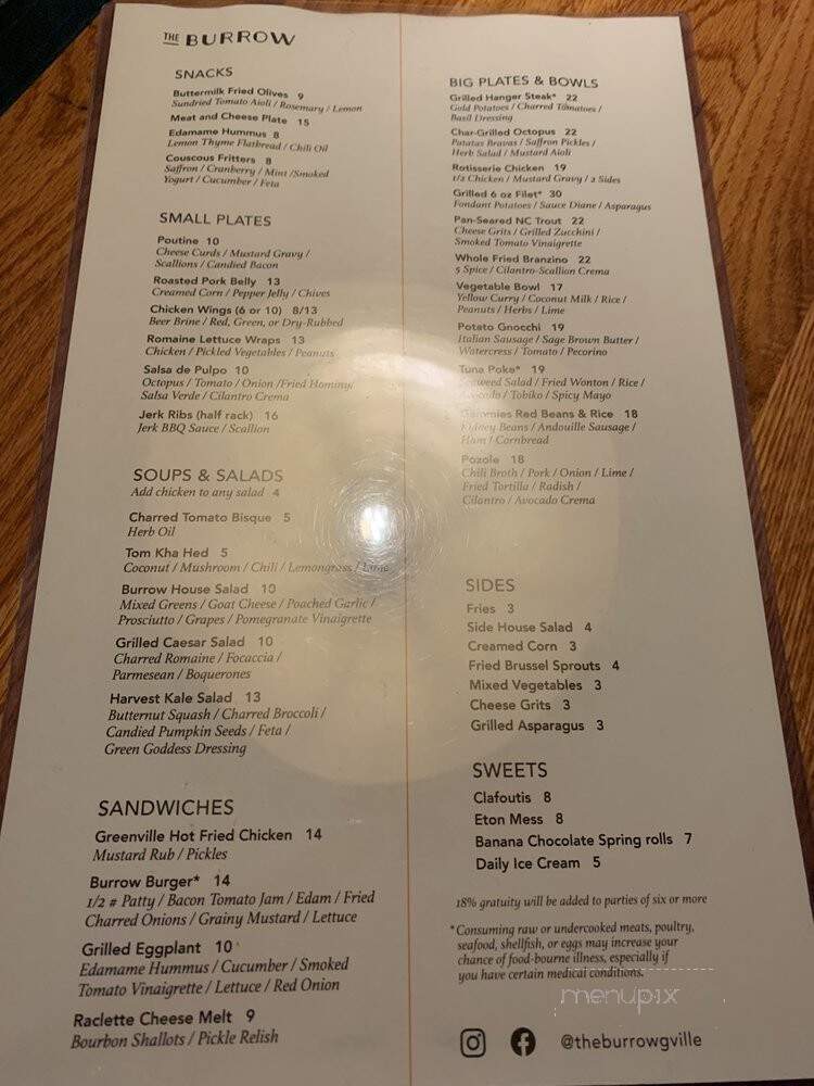 The Burrow - Greenville, SC menu_pic