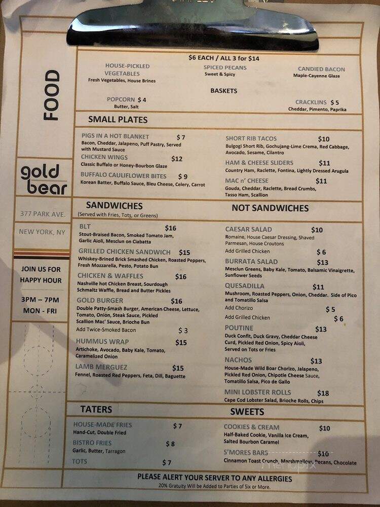 Gold Bear - New York, NY menu_pic