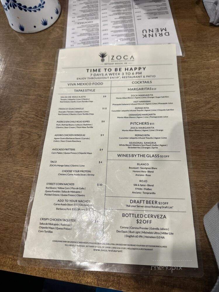 Zoca Restaurant - Bethany Beach, DE menu_pic
