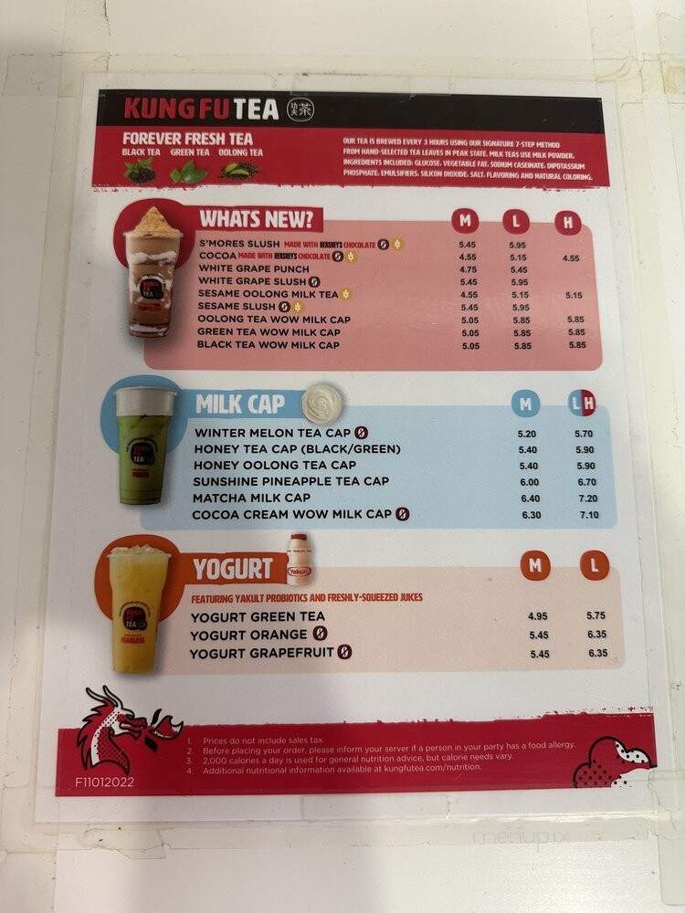 Kung Fu Tea - Davie, FL menu_pic