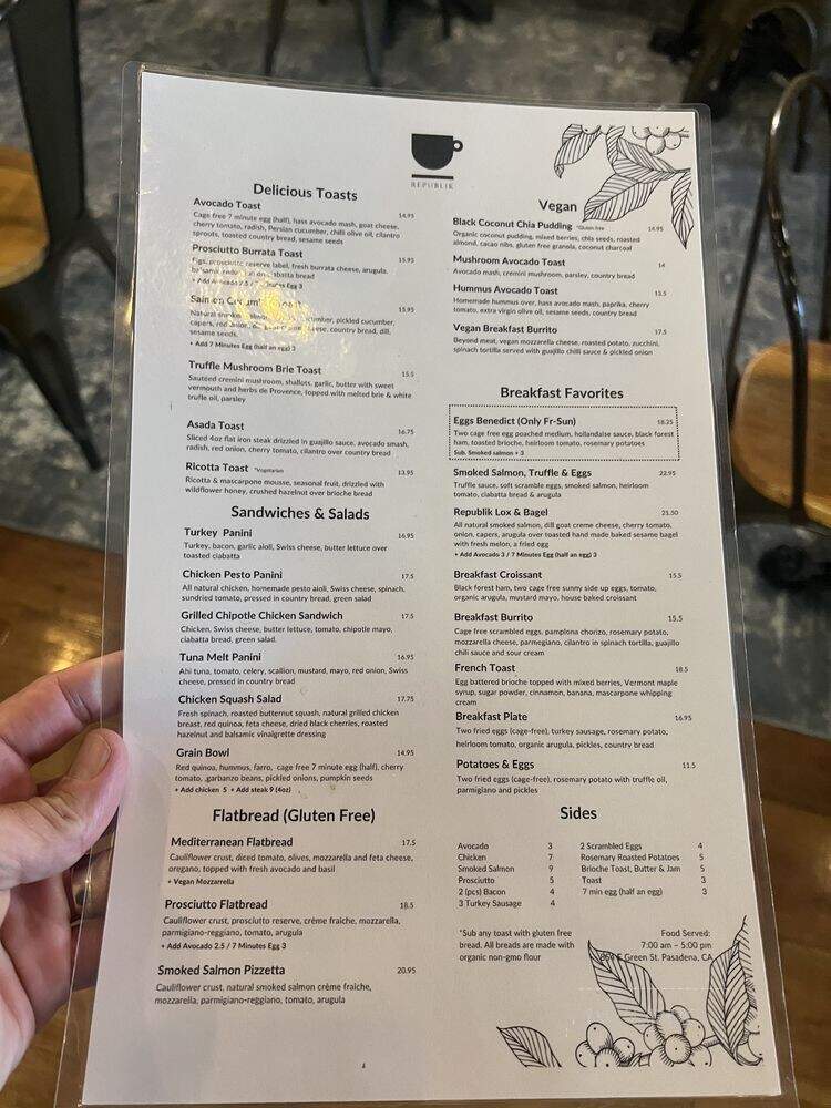 Republik Coffee Lounge - Pasadena, CA menu_pic