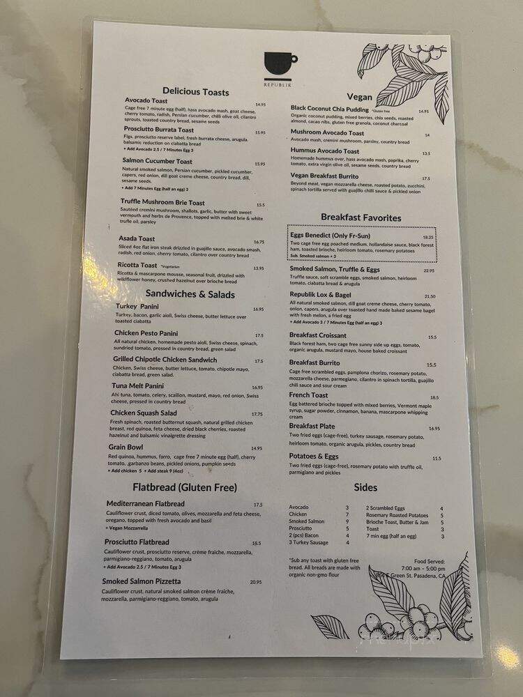 Republik Coffee Lounge - Pasadena, CA menu_pic