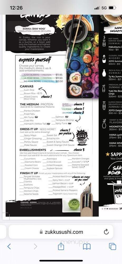 Zukku Sushi - Tampa, FL menu_pic