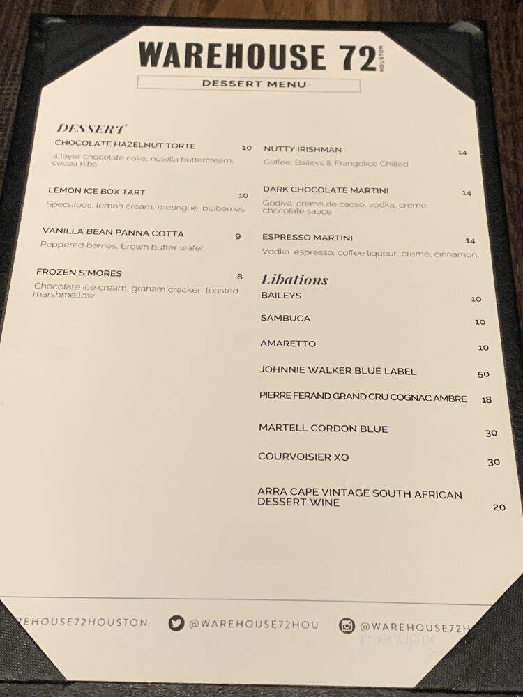 Warehouse 72 - Houston, TX menu_pic