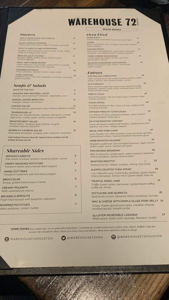 Warehouse 72 - Houston, TX menu_pic
