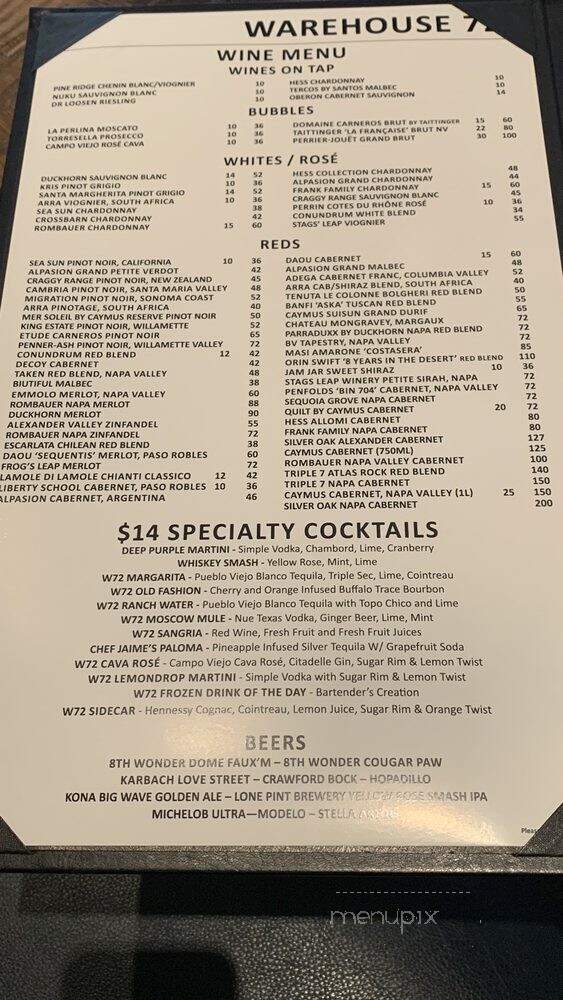Warehouse 72 - Houston, TX menu_pic