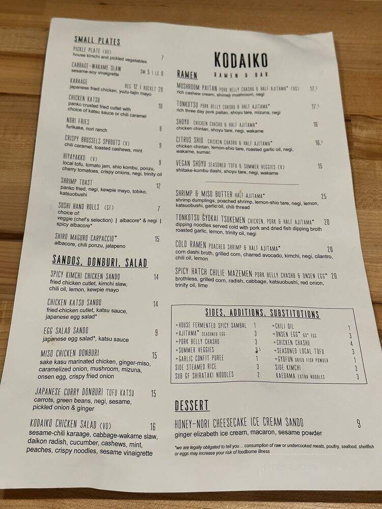 Kodaiko Ramen & Bar - Sacramento, CA menu_pic